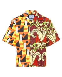 Camicia a maniche corte stampata multicolore di Prada