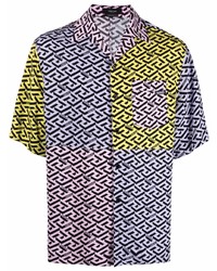 Camicia a maniche corte stampata multicolore di Versace