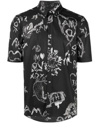Camicia a maniche corte stampata nera e bianca di Alexander McQueen