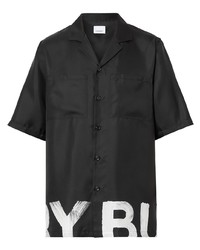 Camicia a maniche corte stampata nera e bianca di Burberry