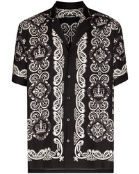 Camicia a maniche corte stampata nera e bianca di Dolce & Gabbana
