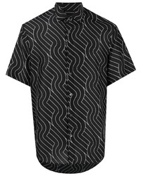 Camicia a maniche corte stampata nera e bianca di Emporio Armani