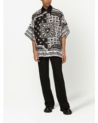 Camicia a maniche corte stampata nera e bianca di Dolce & Gabbana