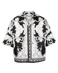 Camicia a maniche corte stampata nera e bianca di Versace
