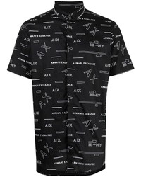 Camicia a maniche corte stampata nera di Armani Exchange