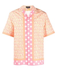 Camicia a maniche corte stampata rosa di Versace