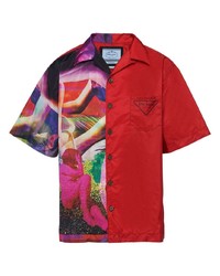 Camicia a maniche corte stampata rossa di Prada