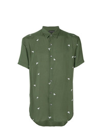 Camicia a maniche corte stampata verde oliva di Emporio Armani