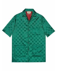 Camicia a maniche corte stampata verde scuro di Gucci