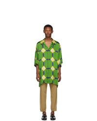 Camicia a maniche corte stampata verde di Gucci