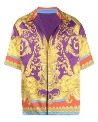 Camicia a maniche corte stampata viola di Versace