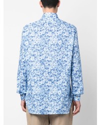 Camicia a maniche lunghe a fiori azzurra di Kiton