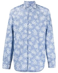 Camicia a maniche lunghe a fiori azzurra di Barba