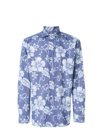 Camicia a maniche lunghe a fiori azzurra di Doppiaa