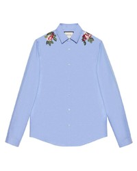 Camicia a maniche lunghe a fiori azzurra di Gucci
