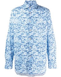 Camicia a maniche lunghe a fiori azzurra di Kiton