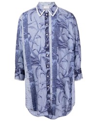Camicia a maniche lunghe a fiori azzurra di Pierre Louis Mascia