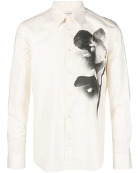 Camicia a maniche lunghe a fiori beige di Alexander McQueen