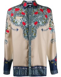Camicia a maniche lunghe a fiori beige di Versace Collection