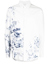Camicia a maniche lunghe a fiori bianca e blu scuro di Erdem