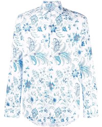 Camicia a maniche lunghe a fiori bianca e blu di Etro