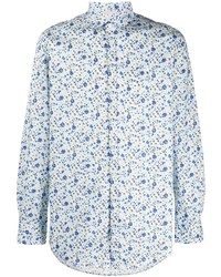 Camicia a maniche lunghe a fiori bianca e blu di Massimo Alba