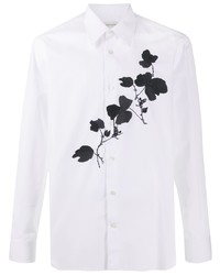 Camicia a maniche lunghe a fiori bianca e nera di Alexander McQueen
