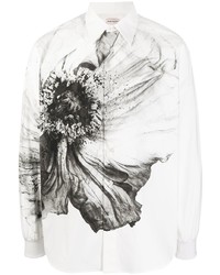 Camicia a maniche lunghe a fiori bianca e nera di Alexander McQueen
