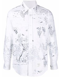 Camicia a maniche lunghe a fiori bianca di Thom Browne