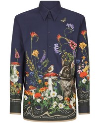 Camicia a maniche lunghe a fiori blu scuro di Dolce & Gabbana