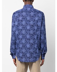Camicia a maniche lunghe a fiori blu di Fedeli