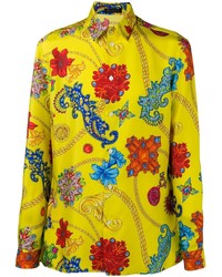 Camicia a maniche lunghe a fiori gialla di Versace