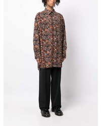 Camicia a maniche lunghe a fiori marrone scuro di Yohji Yamamoto