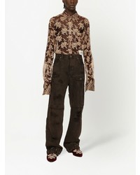 Camicia a maniche lunghe a fiori marrone di Dolce & Gabbana
