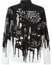 Camicia a maniche lunghe a fiori nera e bianca di Alexander McQueen