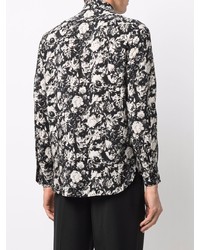 Camicia a maniche lunghe a fiori nera e bianca di Saint Laurent