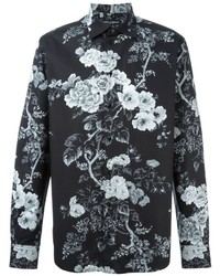 Camicia a maniche lunghe a fiori nera e bianca di Dolce & Gabbana
