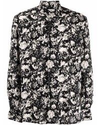 Camicia a maniche lunghe a fiori nera e bianca di Saint Laurent