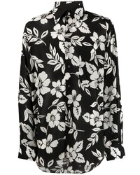 Camicia a maniche lunghe a fiori nera e bianca di Tom Ford