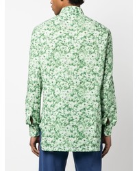 Camicia a maniche lunghe a fiori verde menta di Kiton
