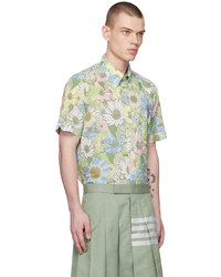 Camicia a maniche lunghe a fiori verde menta di Thom Browne