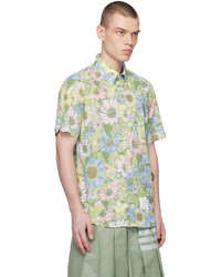 Camicia a maniche lunghe a fiori verde menta di Thom Browne