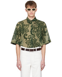 Camicia a maniche lunghe a fiori verde oliva di Dries Van Noten