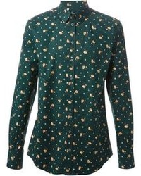 Camicia a maniche lunghe a fiori verde scuro di Dolce & Gabbana