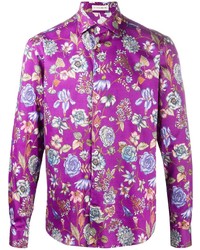 Camicia a maniche lunghe a fiori viola melanzana di Etro