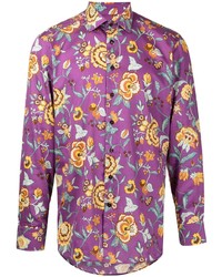 Camicia a maniche lunghe a fiori viola melanzana di Etro