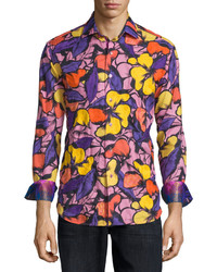 Camicia a maniche lunghe a fiori viola
