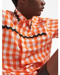 Camicia a maniche lunghe a quadretti arancione di Prada