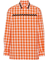 Camicia a maniche lunghe a quadretti arancione di Prada