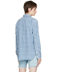 Camicia a maniche lunghe a quadretti bianca e blu scuro di Polo Ralph Lauren